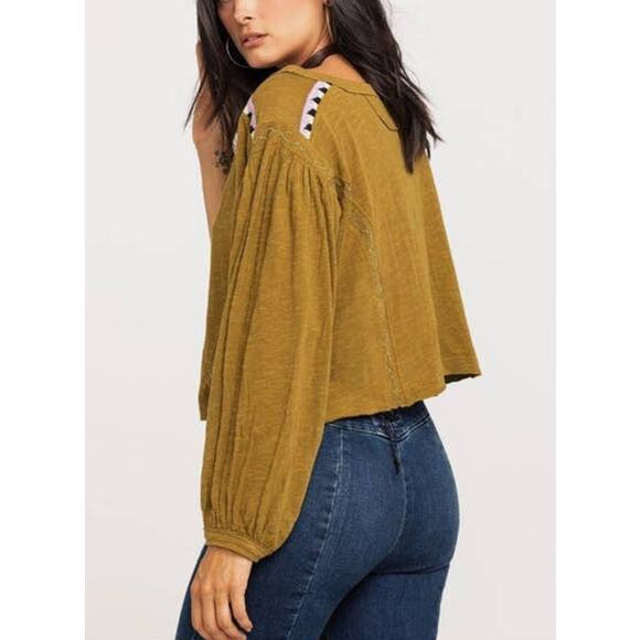 Free People Hand Me Down Moss Embroidered Collar Top M/L - Picture 12 of 13